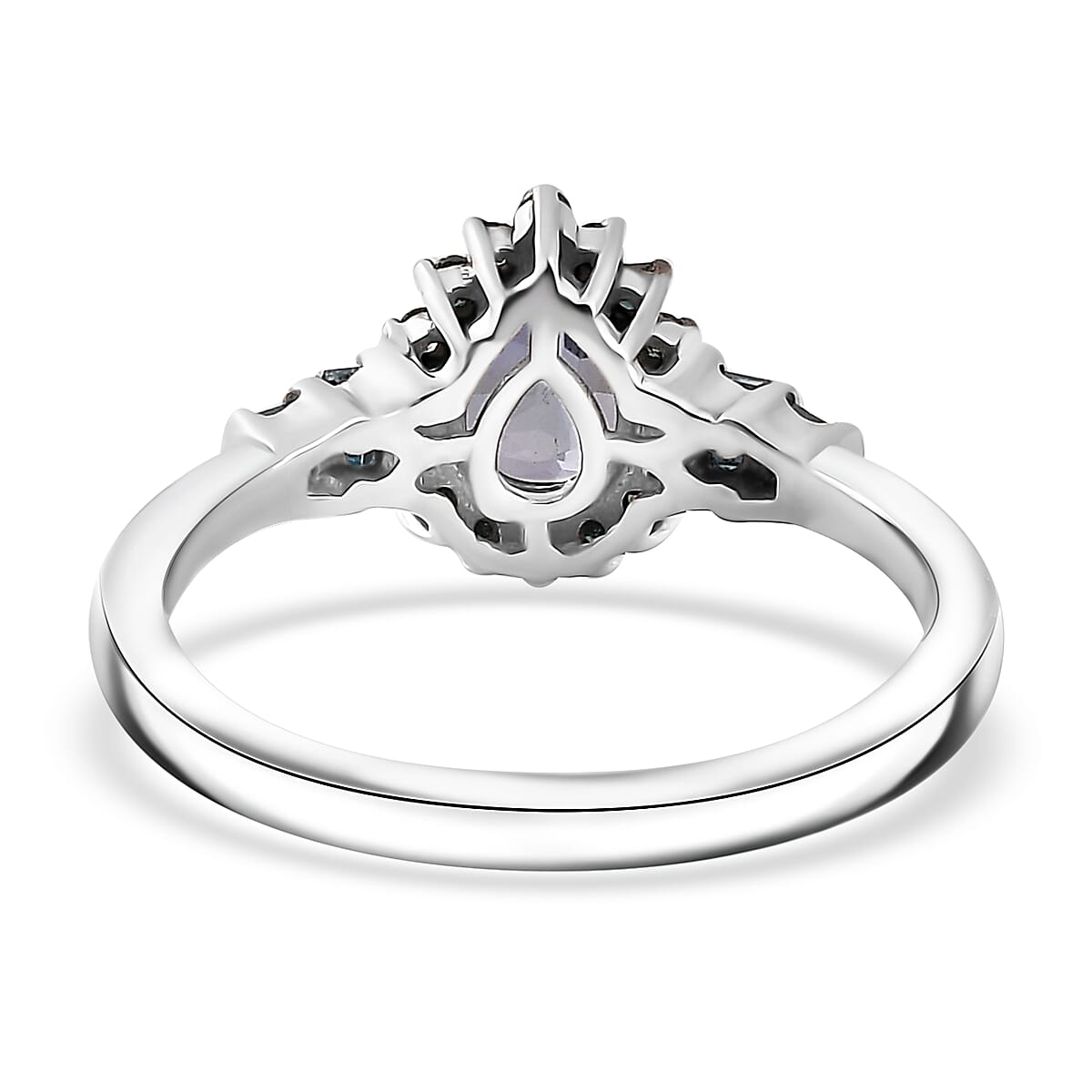 Peacock Tanzanite and Blue Diamond Northern Light Ring in Rhodium Over Sterling Silver (Size 6.0) 0.90 ctw
