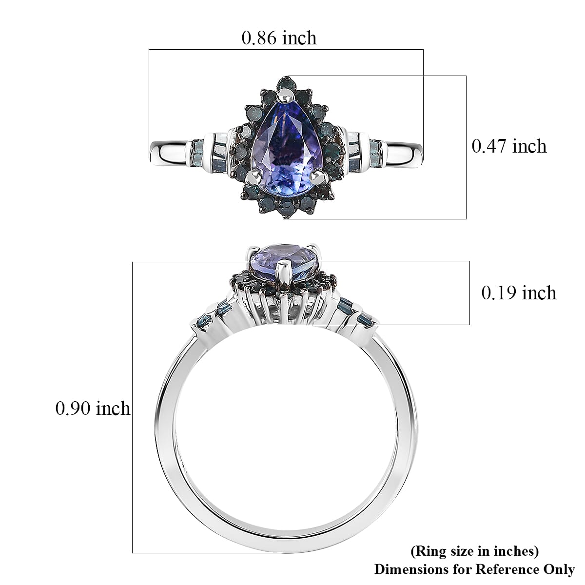 Peacock Tanzanite and Blue Diamond Northern Light Ring in Rhodium Over Sterling Silver (Size 6.0) 0.90 ctw