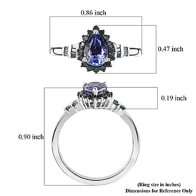 Peacock Tanzanite and Blue Diamond Northern Light Ring in Rhodium Over Sterling Silver (Size 6.0) 0.90 ctw