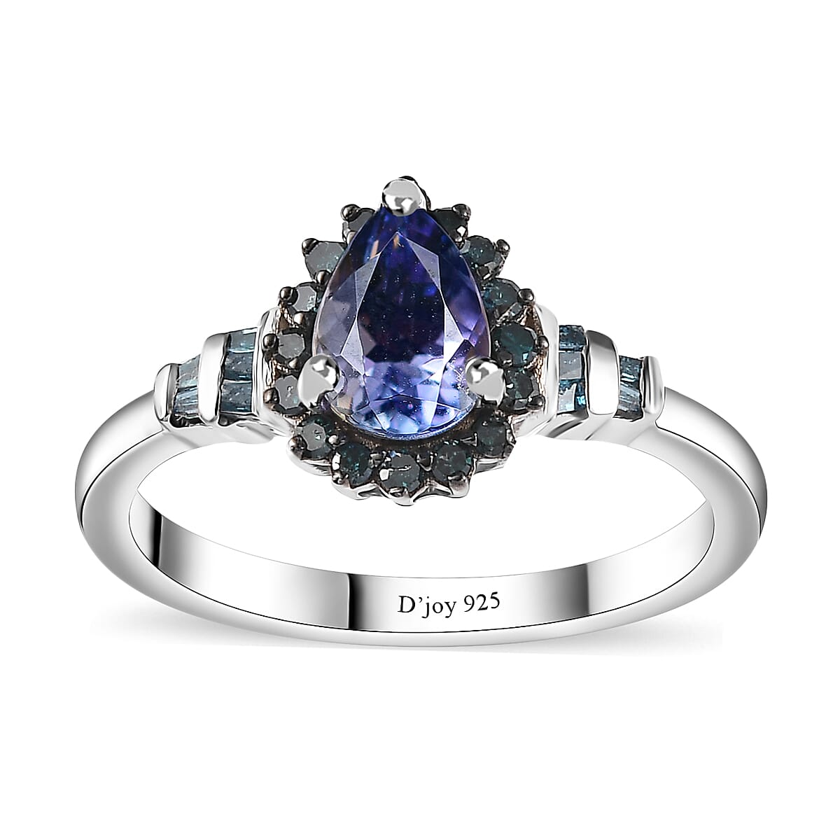 Peacock Tanzanite and Blue Diamond Northern Light Ring in Rhodium Over Sterling Silver (Size 8.0) 0.90 ctw image number 0