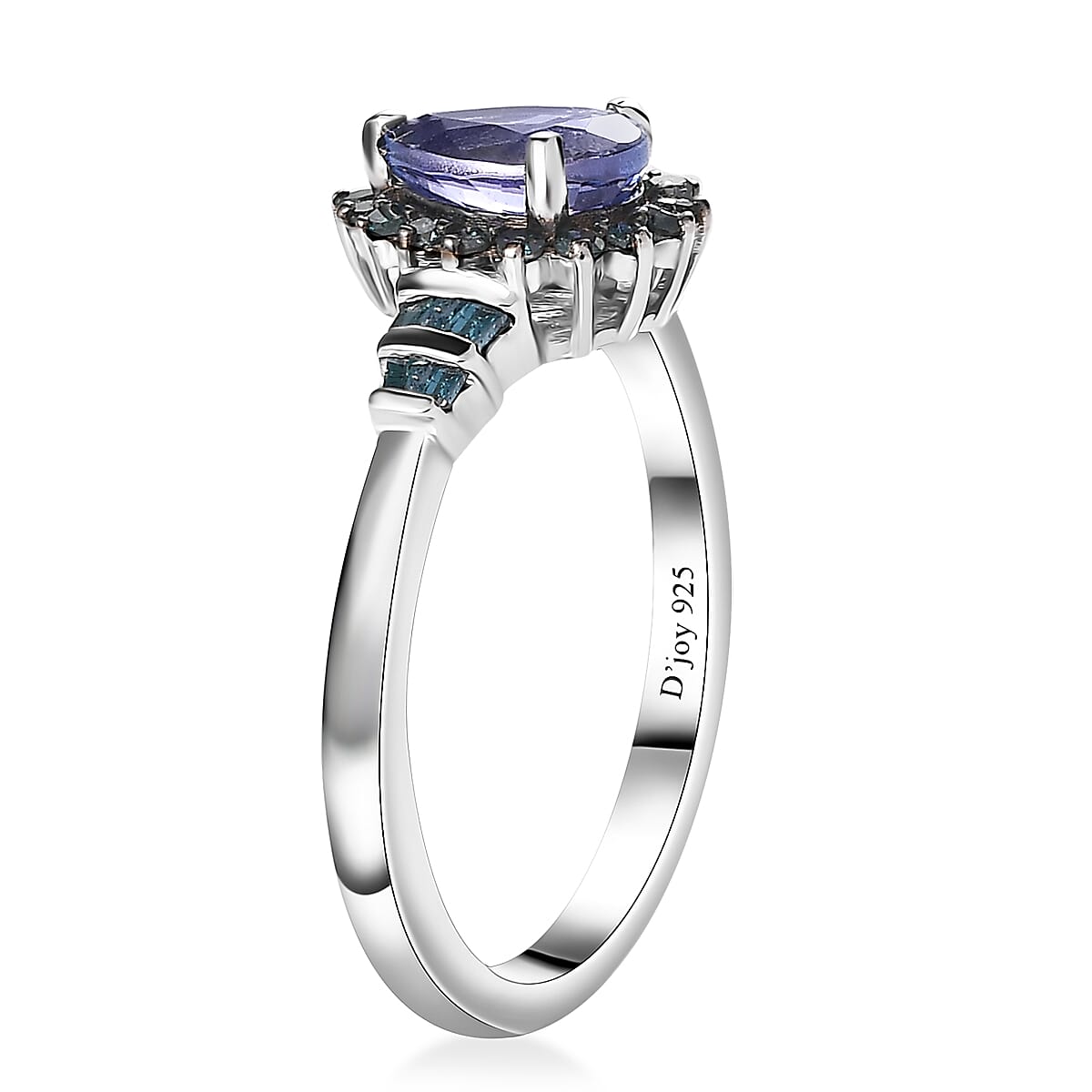 Peacock Tanzanite and Blue Diamond Northern Light Ring in Rhodium Over Sterling Silver (Size 8.0) 0.90 ctw image number 3