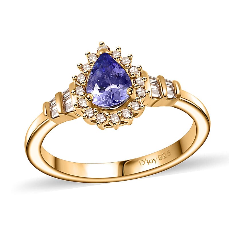 Tanzanite and Natural Champagne Diamond Northern Lights Ring in 18K Vermeil Yellow Gold Over Sterling Silver (Size 7.0) 0.85 ctw