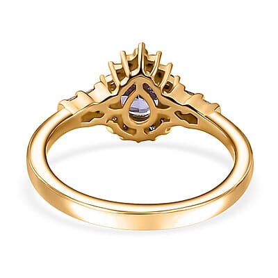 Tanzanite and Natural Champagne Diamond Northern Lights Ring in 18K Vermeil Yellow Gold Over Sterling Silver (Size 7.0) 0.85 ctw