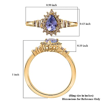 Tanzanite and Natural Champagne Diamond Northern Lights Ring in 18K Vermeil Yellow Gold Over Sterling Silver (Size 7.0) 0.85 ctw