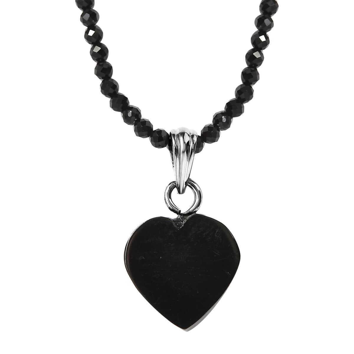 Elite Shungite Heart Pendant with Thai Black Spinel Beaded Necklace 18-20 Inches in Rhodium Over Sterling Silver 31.00 ctw image number 0