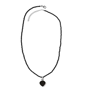 Elite Shungite Heart Pendant with Thai Black Spinel Beaded Necklace 18-20 Inches in Rhodium Over Sterling Silver 31.00 ctw