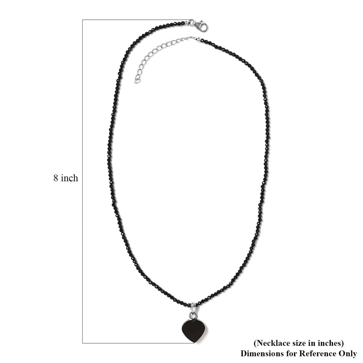 Elite Shungite Heart Pendant with Thai Black Spinel Beaded Necklace 18-20 Inches in Rhodium Over Sterling Silver 31.00 ctw image number 5