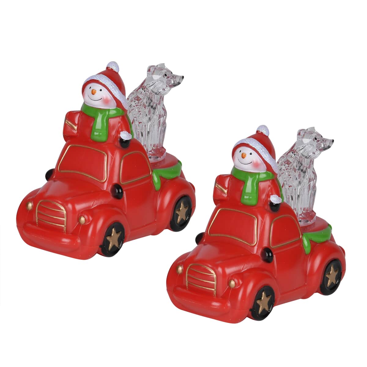 Set of 2 Red Christmas Decor Snowman Car image number 0