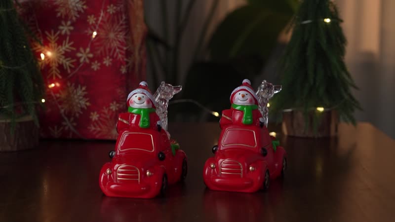 Set of 2 Red Christmas Decor Snowman Car (5.2"x3.1"x4.5")