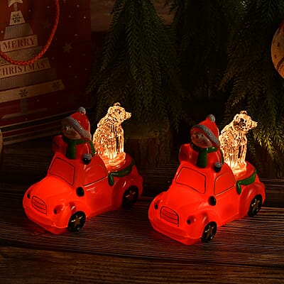 Set of 2 Red Christmas Decor Snowman Car