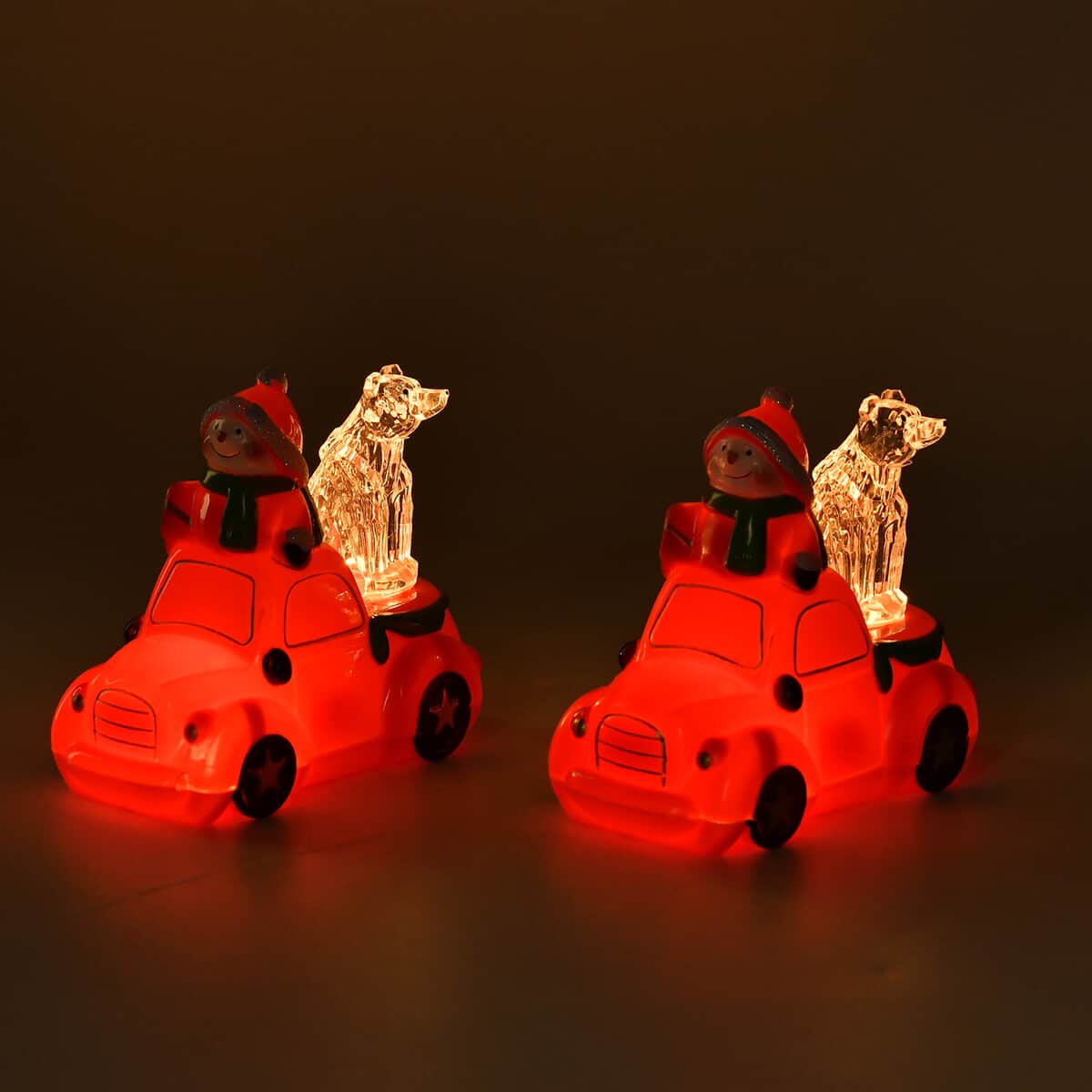 Set of 2 Red Christmas Decor Snowman Car image number 2