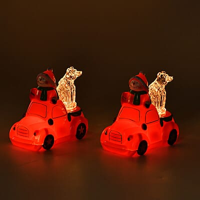 Set of 2 Red Christmas Decor Snowman Car