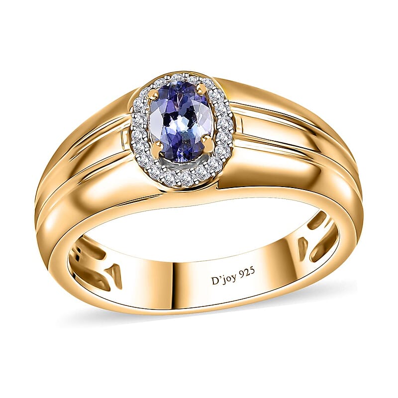 Peacock Tanzanite and White Zircon Men's Ring in 18K Vermeil Yellow Gold Over Sterling Silver (Size 9.0) 0.80 ctw