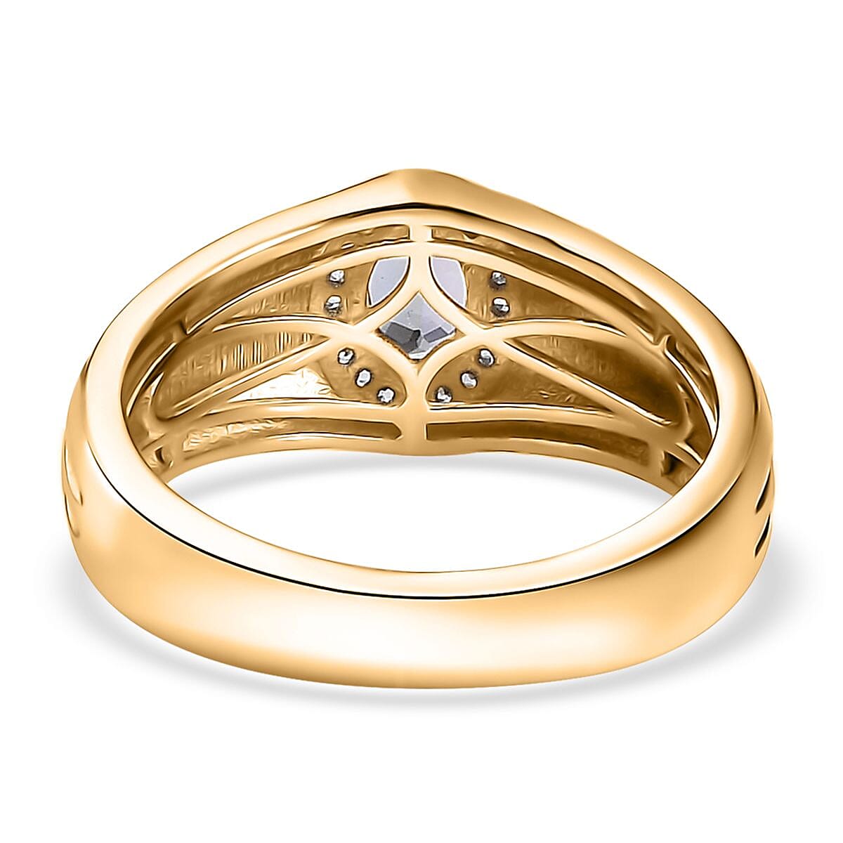 Peacock Tanzanite and White Zircon Men's Ring in 18K Vermeil Yellow Gold Over Sterling Silver (Size 9.0) 0.80 ctw