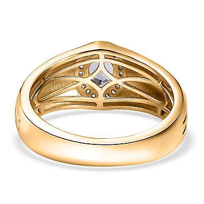 Peacock Tanzanite and White Zircon Men's Ring in 18K Vermeil Yellow Gold Over Sterling Silver (Size 9.0) 0.80 ctw