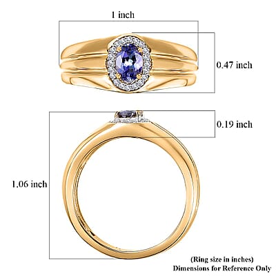 Peacock Tanzanite and White Zircon Men's Ring in 18K Vermeil Yellow Gold Over Sterling Silver (Size 9.0) 0.80 ctw