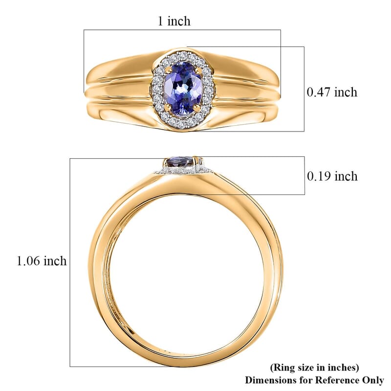 Peacock Tanzanite and White Zircon Men's Ring in 18K Vermeil Yellow Gold Over Sterling Silver (Size 9.0) 0.80 ctw