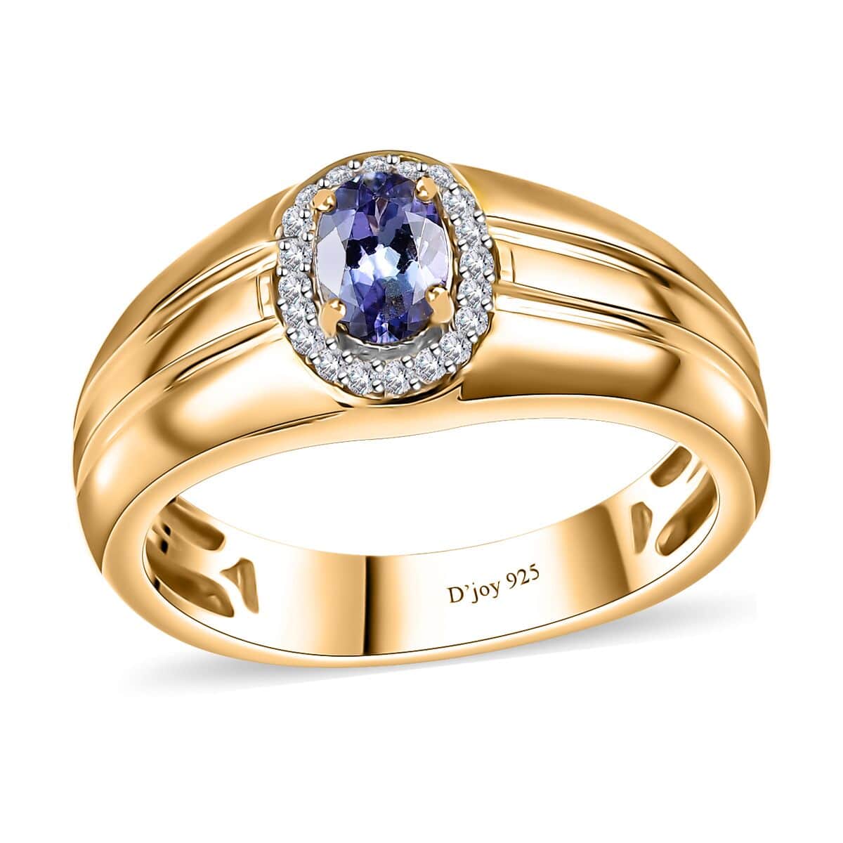 Peacock Tanzanite and White Zircon Men's Ring in 18K Vermeil Yellow Gold Over Sterling Silver (Size 10.0) 0.80 ctw image number 0