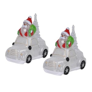 Set of 2 White Christmas Decor Snowman Car