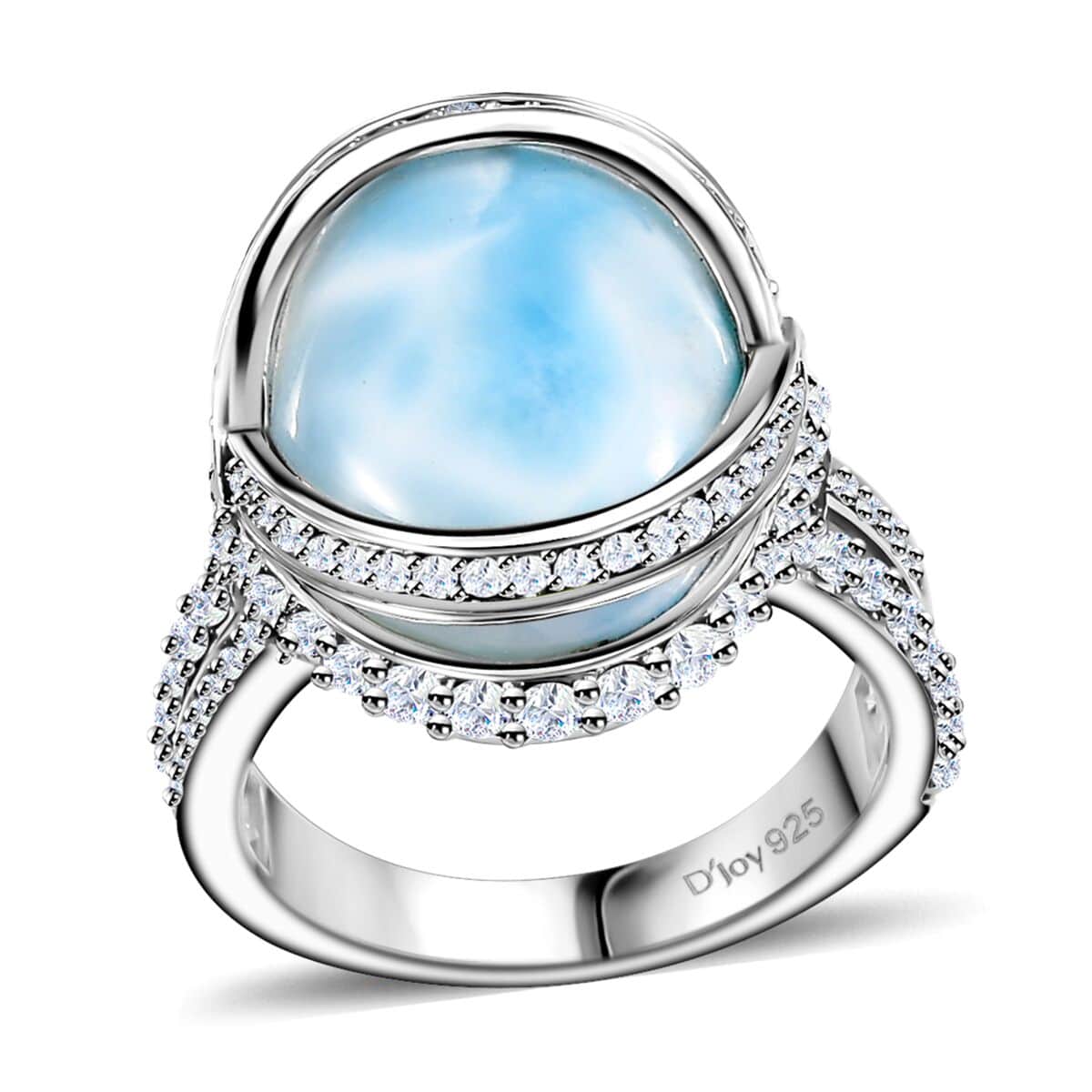 Larimar and White Zircon Ring in Rhodium Over Sterling Silver (Size 10.0) 13.10 ctw image number 0