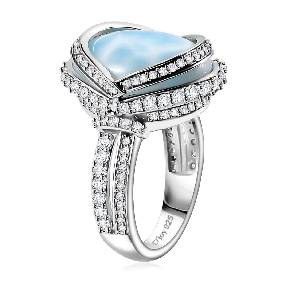 Larimar and White Zircon Ring in Rhodium Over Sterling Silver (Size 10.0) 13.10 ctw image number 3