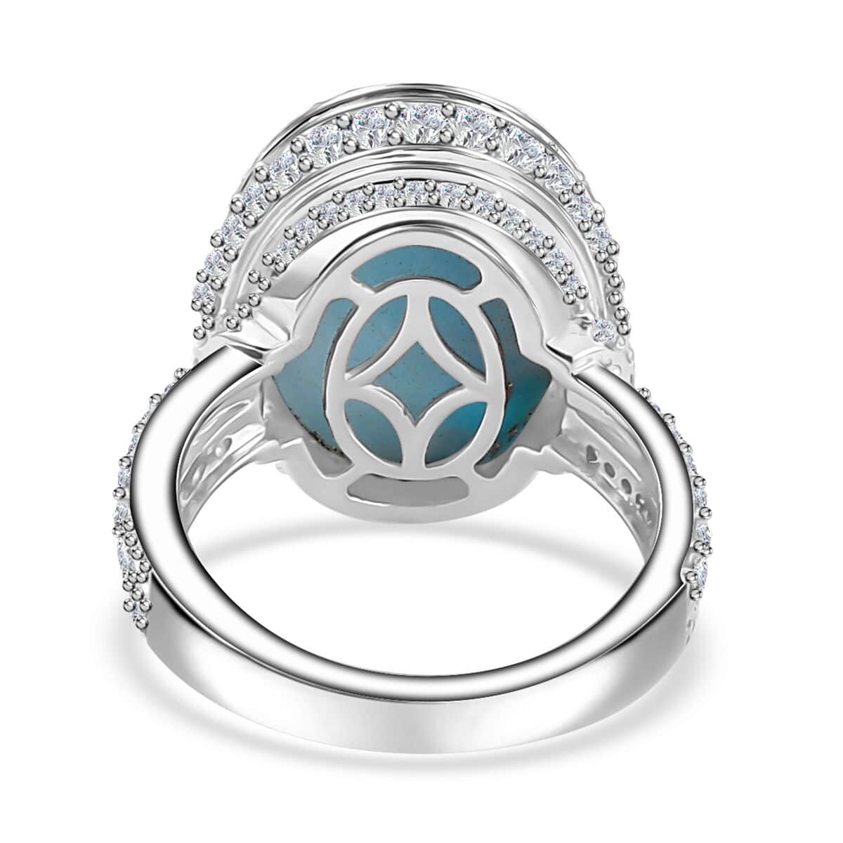 Premium Larimar, White Zircon Ring in Rhodium Over Sterling Silver (Size 10.0) 13.10 ctw image number 4