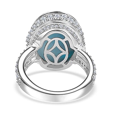 Larimar and White Zircon Ring in Rhodium Over Sterling Silver (Size 10.0) 13.10 ctw