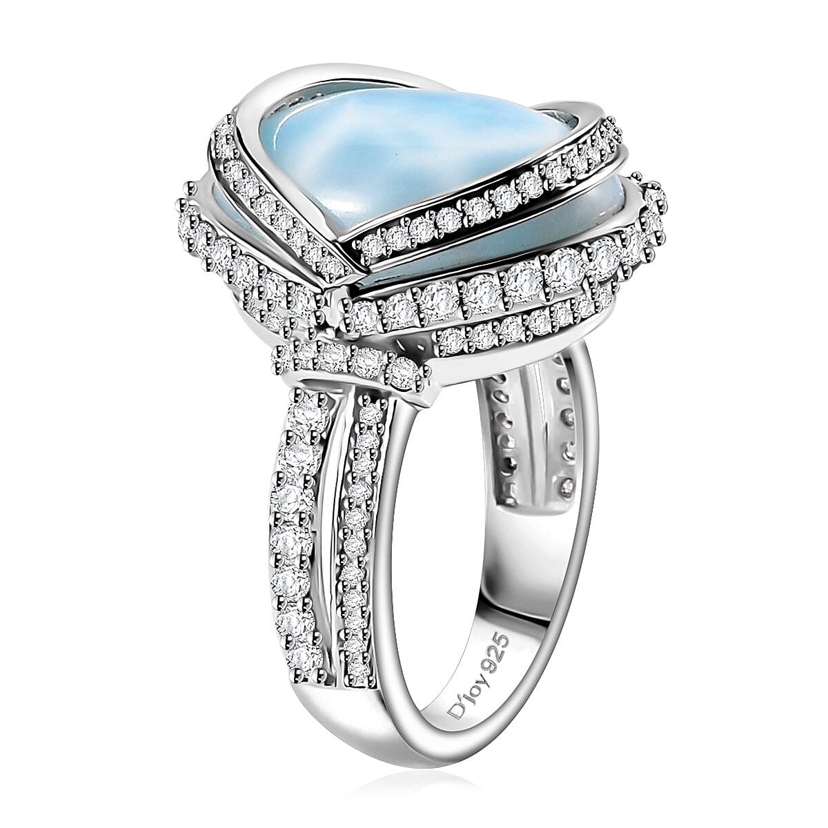 Larimar and White Zircon Ring in Rhodium Over Sterling Silver (Size 8.0) 13.10 ctw image number 3