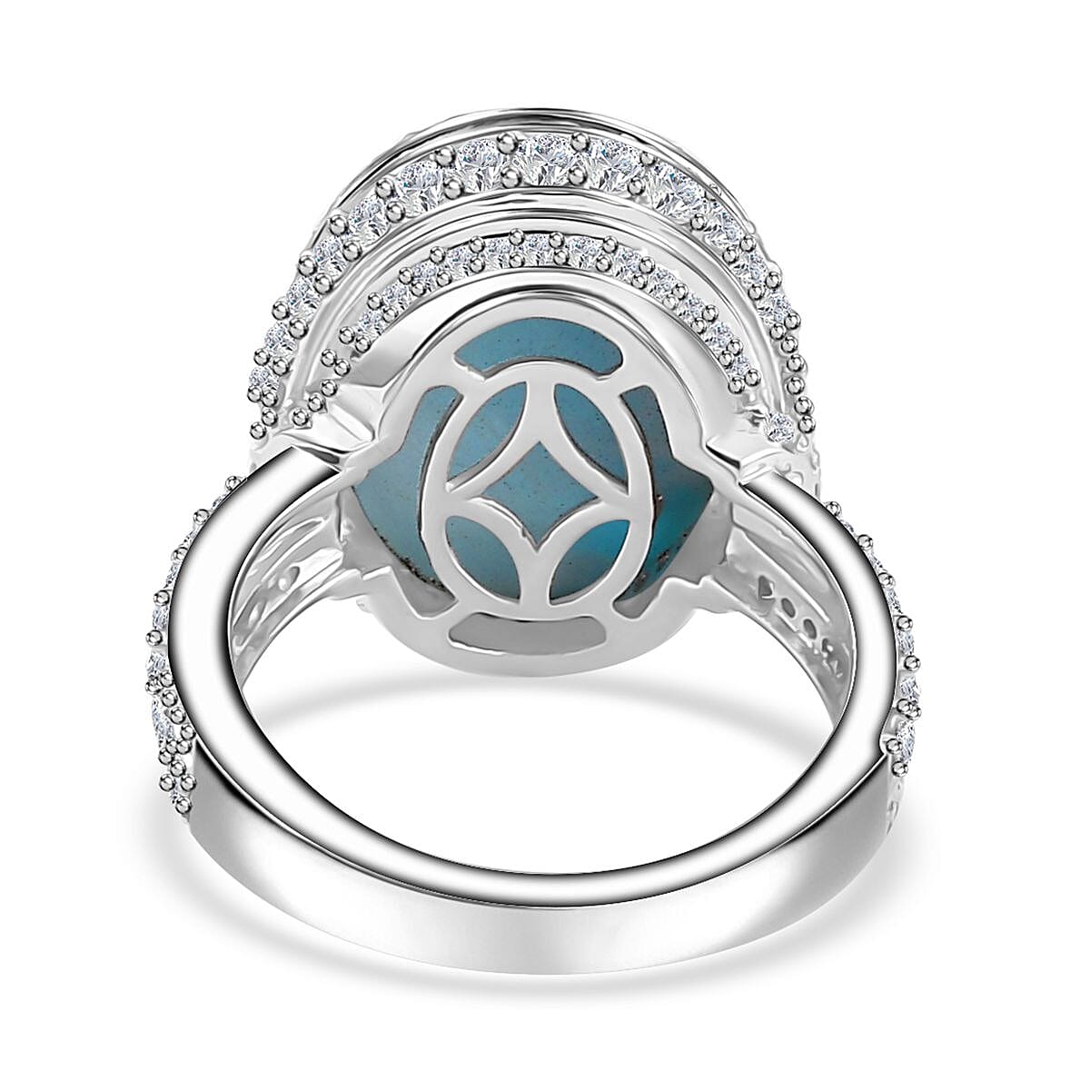 Larimar and White Zircon Ring in Rhodium Over Sterling Silver (Size 8.0) 13.10 ctw image number 4