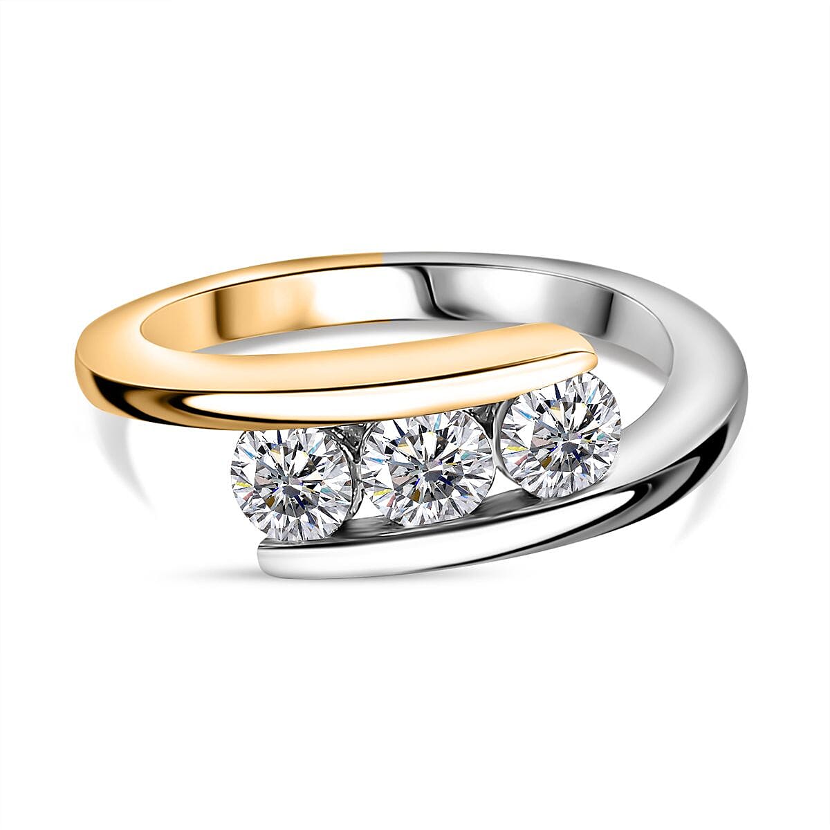 Moissanite 0.67 ctw 3 Stone Ring in Vermeil Yellow Gold Over Sterling Silver (Size 11.5)
