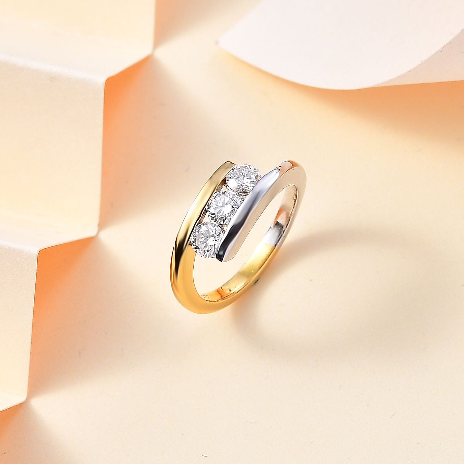 Moissanite 0.67 ctw 3 Stone Ring in Vermeil Yellow Gold Over Sterling Silver (Size 11.5)