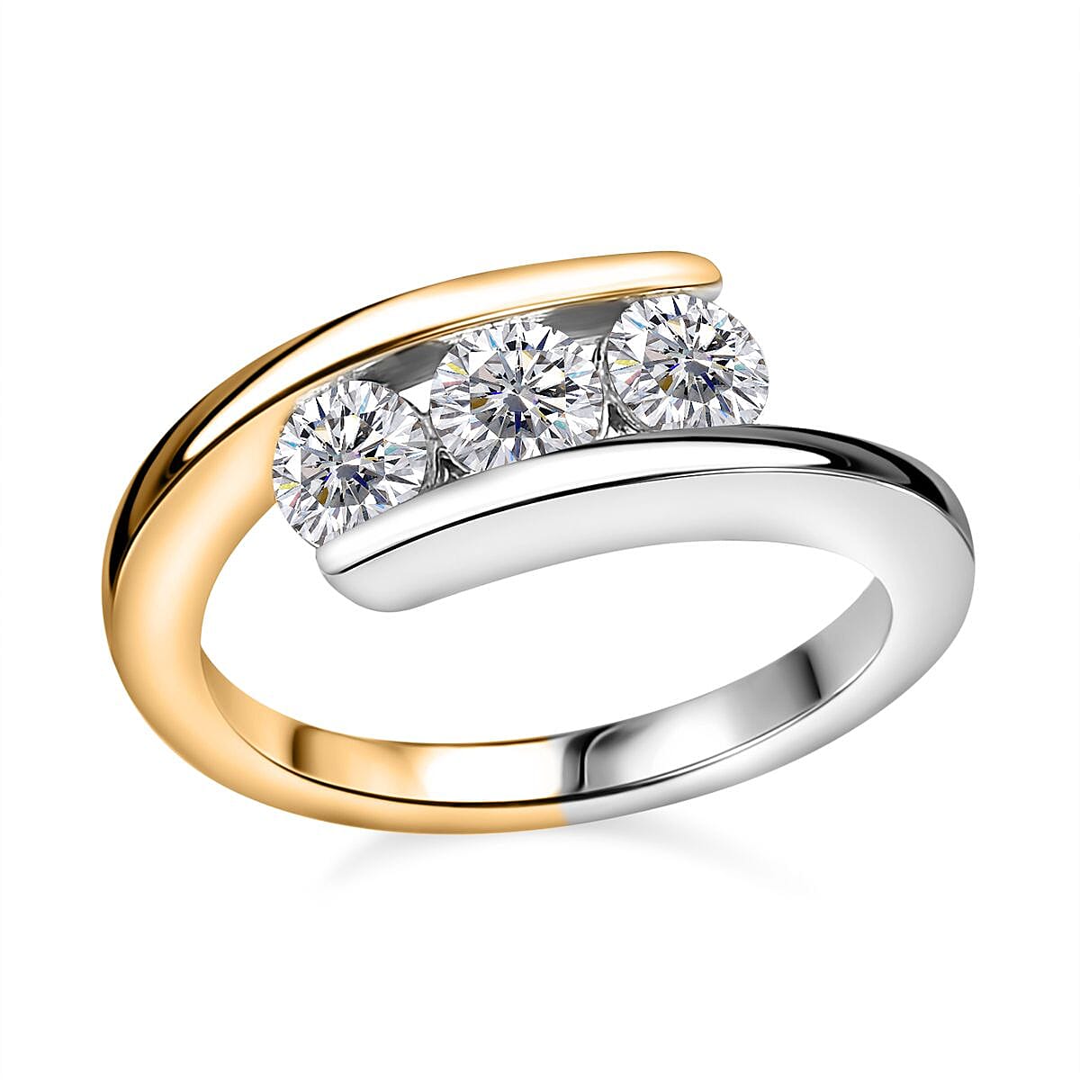 Moissanite 0.67 ctw 3 Stone Ring in Vermeil Yellow Gold Over Sterling Silver (Size 11.5)