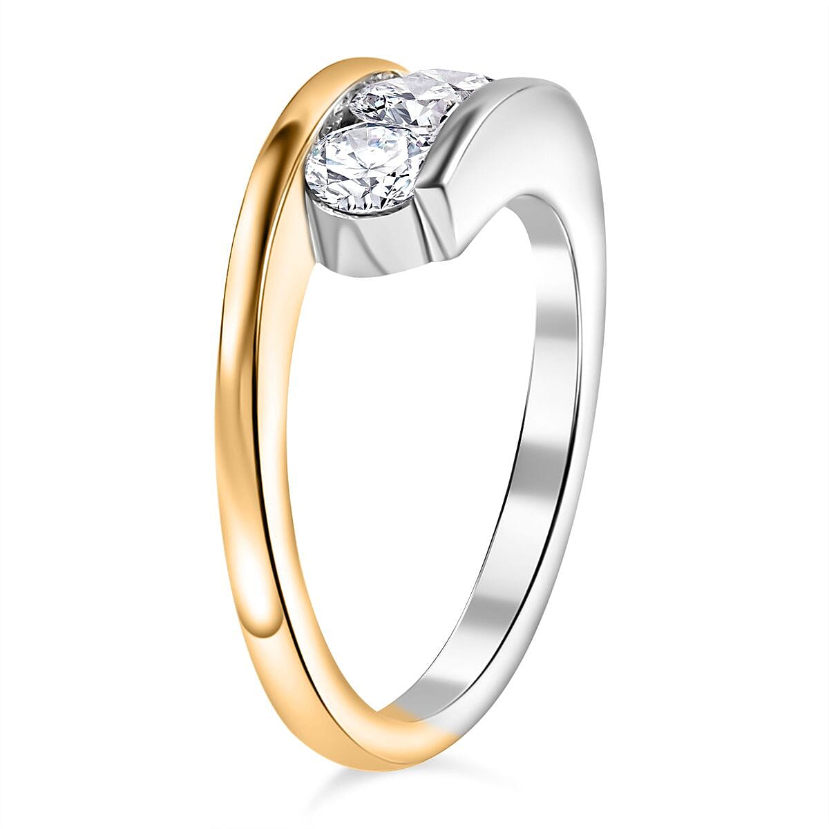 Moissanite 0.67 ctw 3 Stone Ring in Vermeil Yellow Gold Over Sterling Silver (Size 11.5)