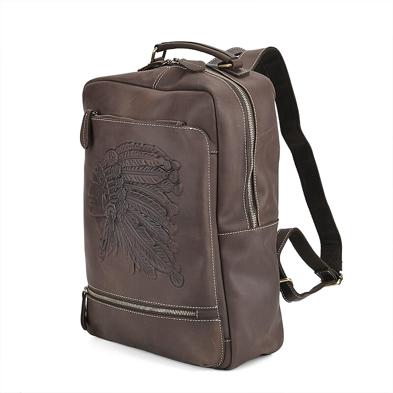 Italy Retro Noble Collection Coffee Genuine Leather Backpack Bag With Handle Drop and Adjustable Double Shoulder Strap