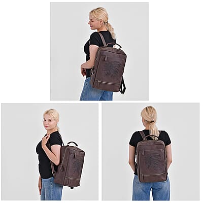 Italy Retro Noble Collection Coffee Genuine Leather Backpack Bag With Handle Drop and Adjustable Double Shoulder Strap