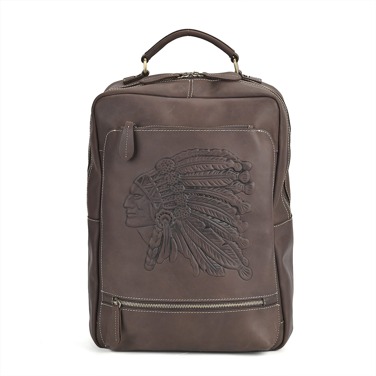 Italy Retro Noble Collection Coffee Genuine Leather Backpack Bag With Handle Drop and Adjustable Double Shoulder Strap