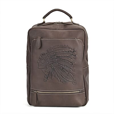 Italy Retro Noble Collection Coffee Genuine Leather Backpack Bag With Handle Drop and Adjustable Double Shoulder Strap