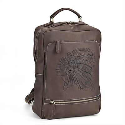 Italy Retro Noble Collection Coffee Genuine Leather Backpack Bag With Handle Drop and Adjustable Double Shoulder Strap