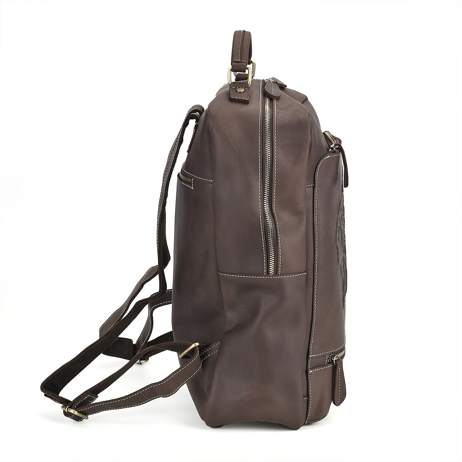 Italy Retro Noble Collection Coffee Genuine Leather Backpack Bag With Handle Drop and Adjustable Double Shoulder Strap