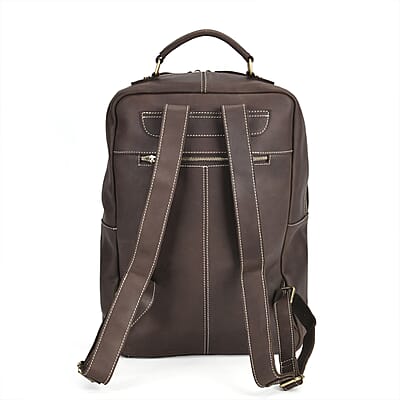 Italy Retro Noble Collection Coffee Genuine Leather Backpack Bag With Handle Drop and Adjustable Double Shoulder Strap