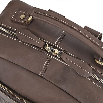 Italy Retro Noble Collection Coffee Genuine Leather Backpack Bag With Handle Drop and Adjustable Double Shoulder Strap