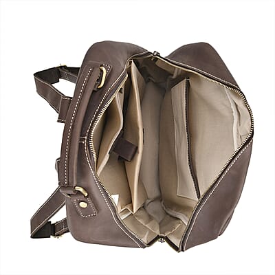 Italy Retro Noble Collection Coffee Genuine Leather Backpack Bag With Handle Drop and Adjustable Double Shoulder Strap