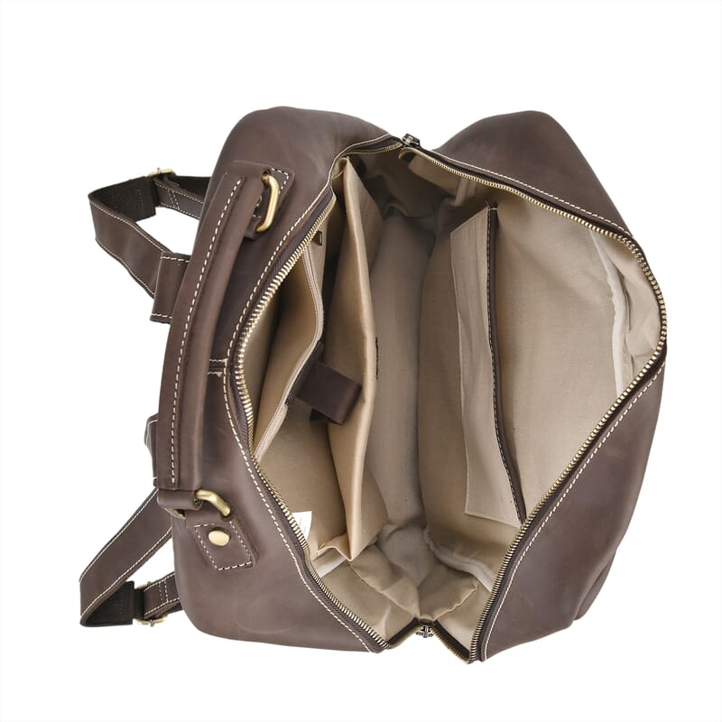 Italy Retro Noble Collection Coffee Genuine Leather Backpack Bag With Handle Drop and Adjustable Double Shoulder Strap