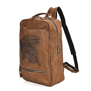 Italy Retro Noble Collection Brown Genuine Leather Backpack Bag With Handle Drop and Adjustable Double Shoulder Strap