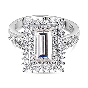 Moissanite 2.98 ctw Cluster Ring in Rhodium Over Sterling Silver (Size 6.5)