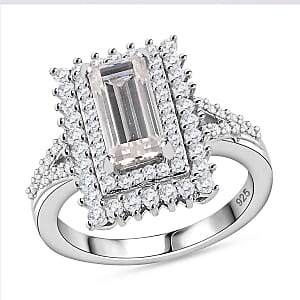 Moissanite 2.98 ctw Cluster Ring in Rhodium Over Sterling Silver (Size 6.5)