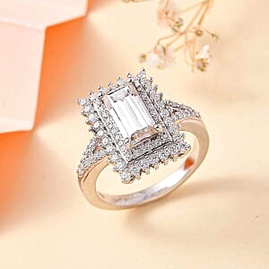 Moissanite 2.98 ctw Cluster Ring in Rhodium Over Sterling Silver (Size 6.5)