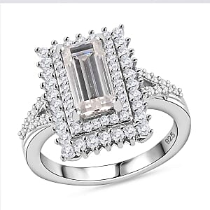 Moissanite 2.98 ctw Cluster Ring in Rhodium Over Sterling Silver (Size 10)