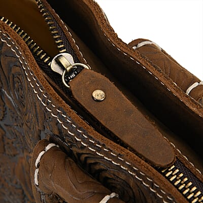 Italy Retro Noble Collection Brown Color Rose Embossed Genuine Leather Tote Bag with Handle Drop and Shoulder Strap