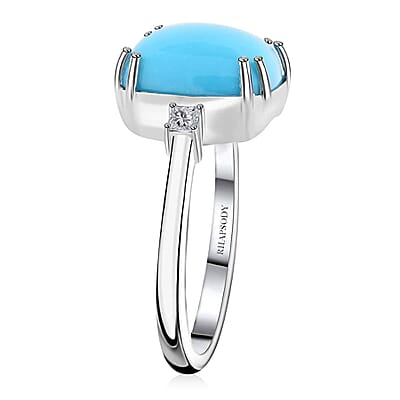 Rhapsody AAAA Sleeping Beauty Turquoise and E-F VS Diamond 4.85 ctw Ring in 950 Platinum (Size 10.0) 5.25 Grams